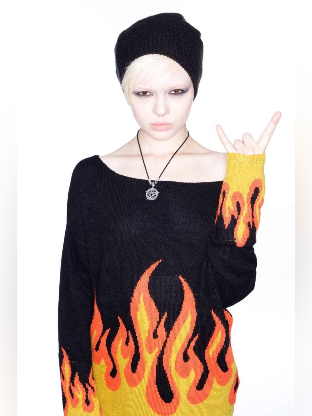 DOLLS KILL Flame Fire Sweater NWT